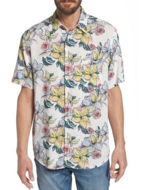 Faherty Short-Sleeves Breeze Shirt in the Molokai Scenic Tropical Print XXL